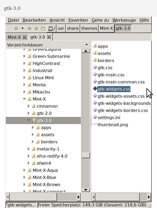 Ordner wurzel gtk-3 widgets.css mint-x