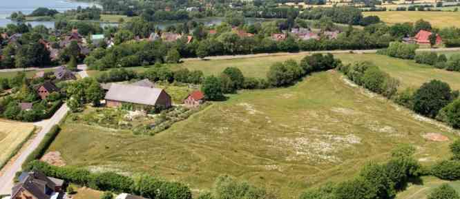 Drohnenbild, Rosengarten und Haus im Juni