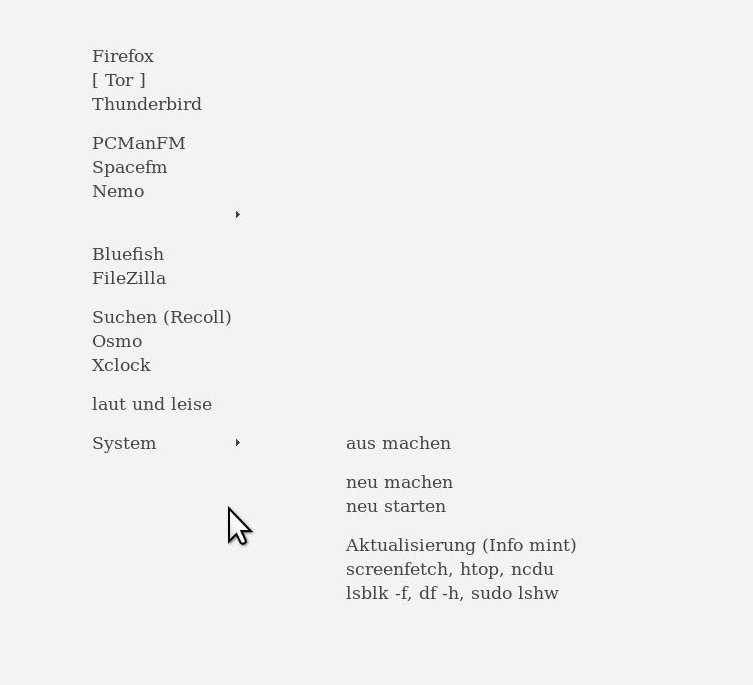 Hauptmenü der Linux-Mint-Distribution unter Openbox