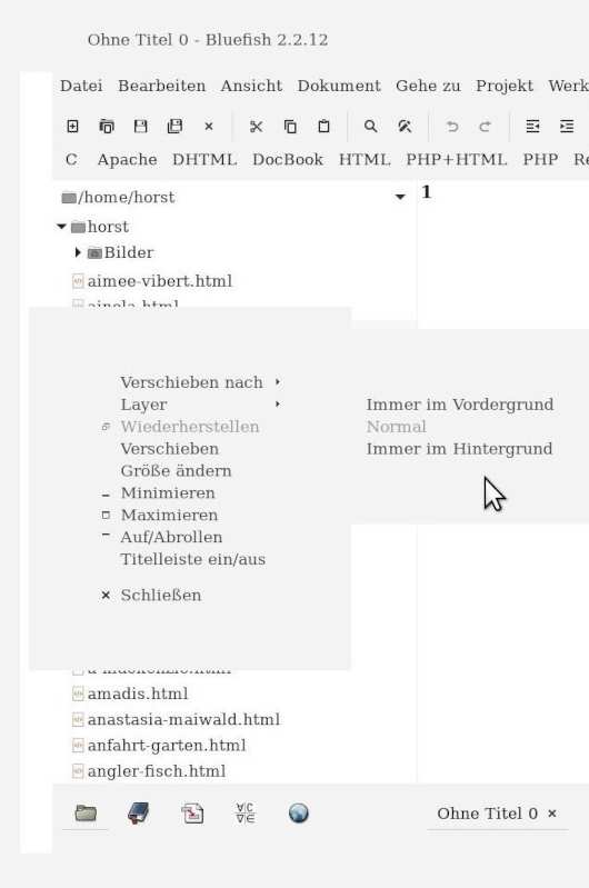 Programm-Fenster-Menü von Fensterseite aufgerufen