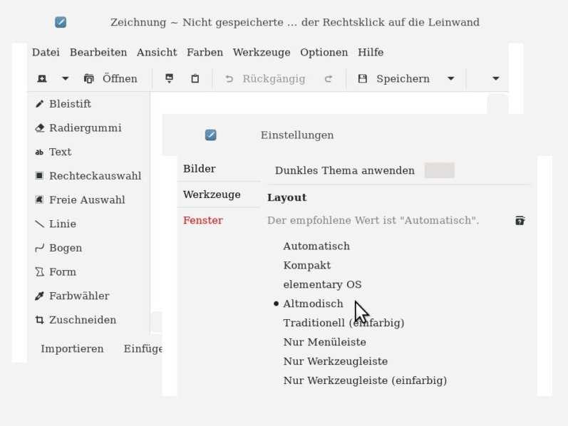 Altmodisch geschimpfte Einstellung Layout Gnome bei Drawing.