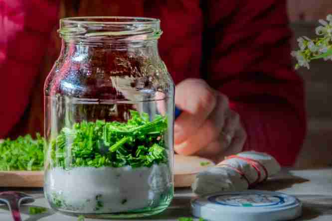 Kraut mit sehr viel Zucker im Glas.